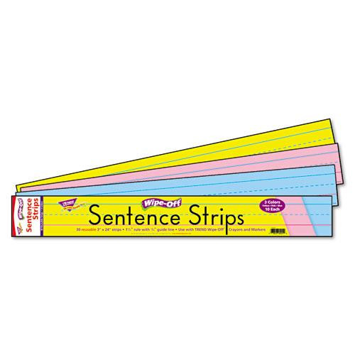 Wipe-off Sentence Strips, 24 X 3, Blue; Pink; Yellow, 30/pack