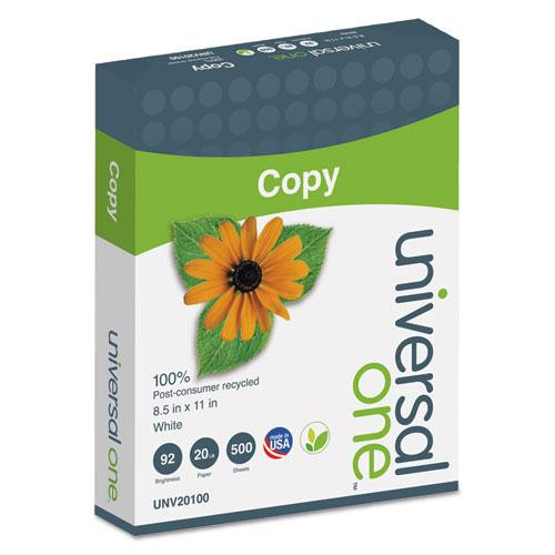 100% Recycled Copy Paper, 92 Bright, 20 Lb Bond Weight, 8.5 X 11, White, 500 Sheets/ream, 10 Reams/carton