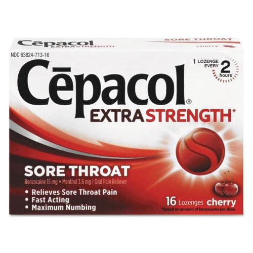 Extra Strength Sore Throat Lozenge, Cherry, 16/box, 24 Boxes/carton