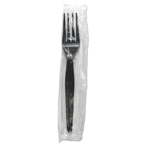 Heavyweight Wrapped Polystyrene Cutlery, Fork, Black, 1,000/carton