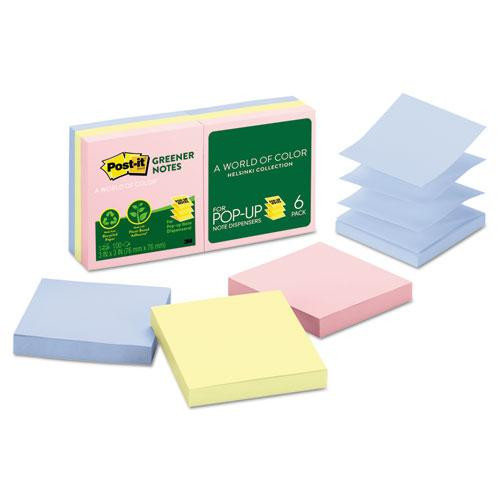 Original Recycled Pop-up Notes, 3" X 3", Sweet Sprinkles Collection Colors, 100 Sheets/pad, 6 Pads/pack