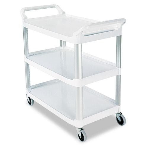 Open-side Utility Cart, Plastic, 3 Shelves, 300 Lb Capacity, 40.63" X 20" X 37.81", Off-white