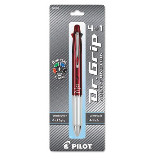Dr. Grip 4 + 1 Multi-color Ballpoint Pen/pencil, Retractable, 0.7mm Pen/0.5mm Pencil, Black/blue/green/red Ink, Wine Barrel
