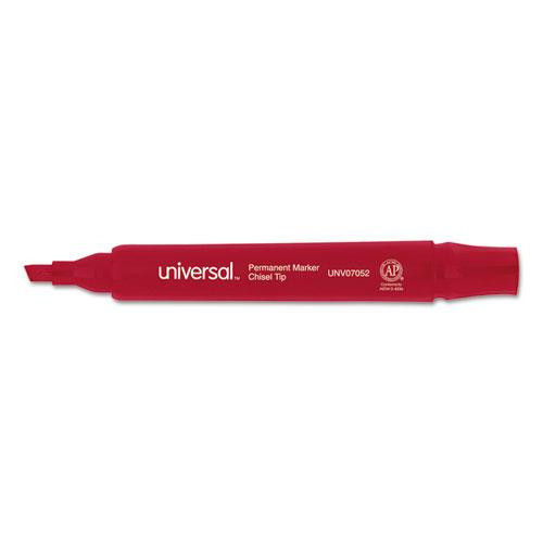 Chisel Tip Permanent Marker, Broad Chisel Tip, Red, Dozen