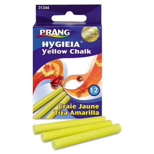 Hygieia Dustless Board Chalk, 3.25" X 0.38" Diameter, Yellow, 12/box