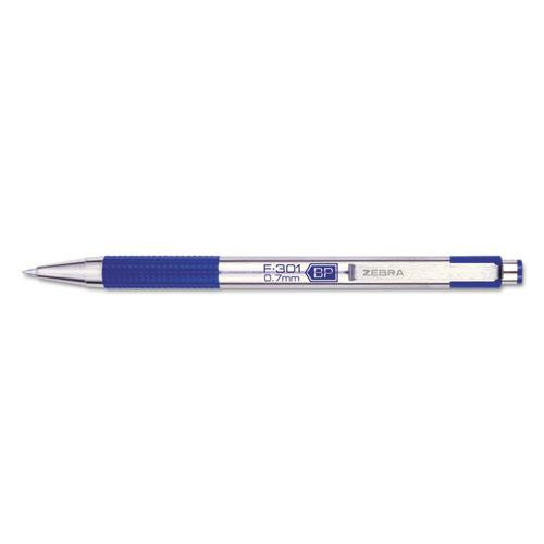 F-301 Ballpoint Pen, Retractable, Fine 0.7 Mm, Blue Ink, Stainless Steel/blue Barrel