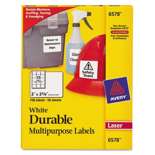 Durable Permanent Id Labels With Trueblock Technology, Laser Printers, 2 X 2.63, White, 15/sheet, 50 Sheets/pack