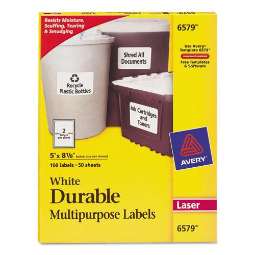 Durable Permanent Id Labels With Trueblock Technology, Laser Printers, 5 X 8.13, White, 2/sheet, 50 Sheets/pack