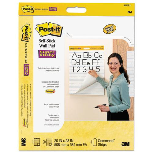 Self-stick Wall Pad, Manuscript Format (primary 3" Rule), 20 X 23, White, 20 Sheets, 2/pack