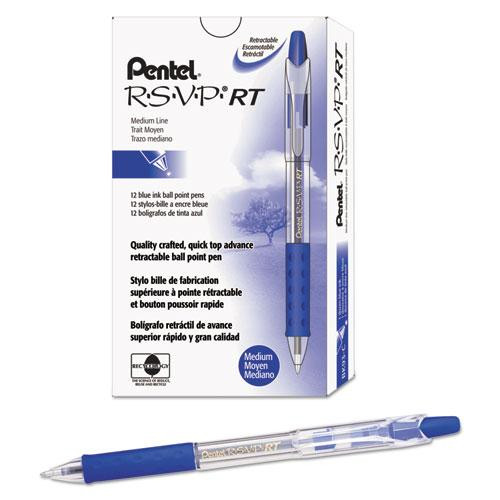 R.s.v.p. Rt Ballpoint Pen, Retractable, Medium 1 Mm, Blue Ink, Clear Barrel, Dozen