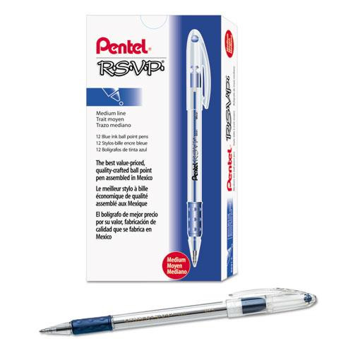 R.s.v.p. Ballpoint Pen, Stick, Medium 1 Mm, Blue Ink, Clear/blue Barrel, Dozen