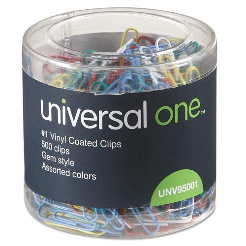 Plastic-coated Paper Clips With One-compartment Storage Tub, #1, Assorted Colors, 500/pack