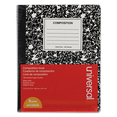 Composition Book, Medium/college Rule, Black Marble Cover, 9.75 X 7.5, 100 Sheets, 6/pack