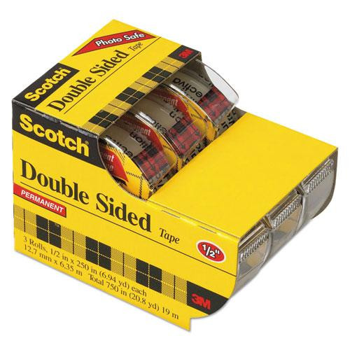 Double-sided Permanent Tape In Handheld Dispenser, 1" Core, 0.5" X 20.83 Ft, Clear, 3/pack