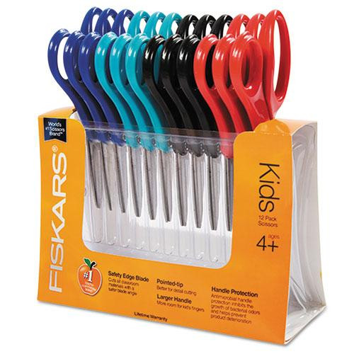 Kids/student Scissors, Rounded Tip, 5" Long, 1.75" Cut Length, Assorted Straight Handles, 12/pack