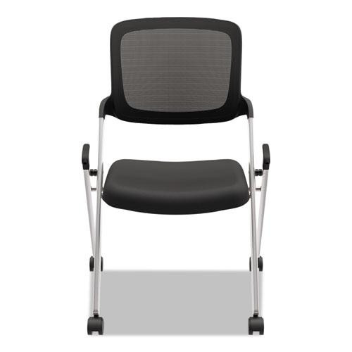Vl304 Mesh Back Nesting Chair, Supports Up To 250 Lb, 19" Seat Height, Black Seat, Black Back, Silver Base
