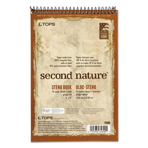 Second Nature Recycled Notepads, Gregg Rule, Brown Cover, 70 White 6 X 9 Sheets