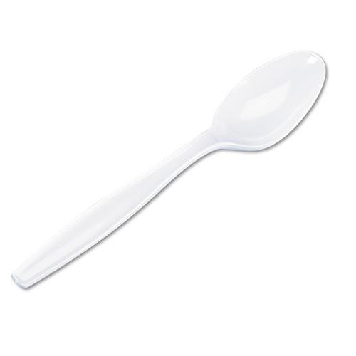 Plastic Cutlery, Heavyweight Teaspoons, White, 1,000/carton