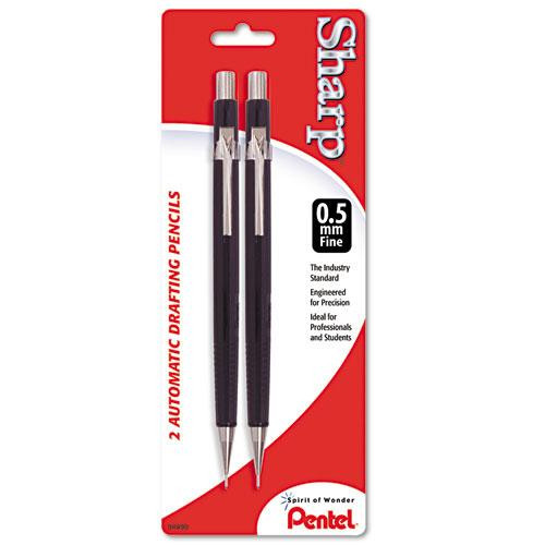 Sharp Mechanical Pencil, 0.5 Mm, Hb (#2.5), Black Lead, Black Barrel, 2/pack