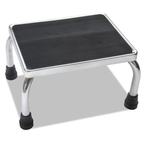 Foot Stool, 1-step, 16w X 12d X 8.25h, Steel, Chrome/black Mat