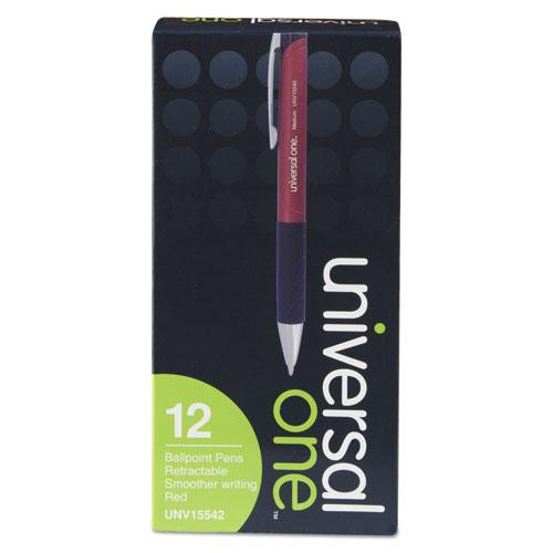 Comfort Grip Ballpoint Pen, Retractable, Medium 1 Mm, Red Ink, Red Barrel, Dozen