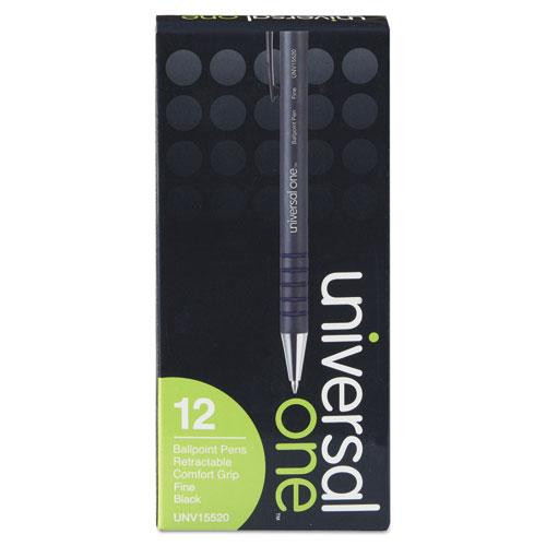 Ballpoint Pen, Retractable, Fine 0.7 Mm, Black Ink, Black Barrel, Dozen