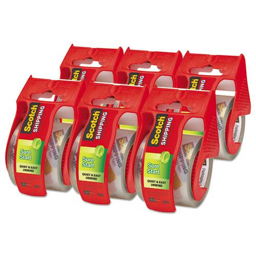 Sure Start Packaging Tape With Dispenser, 1.5" Core, 1.88" X 22.2 Yds, Clear, 6/pack