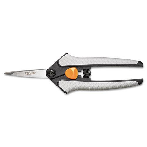 Easy Action Micro-tip Scissors, Pointed Tip, 5" Long, 1.75" Cut Length, Gray Straight Handle