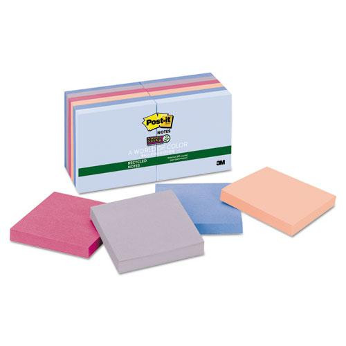 Recycled Notes In Wanderlust Pastels Collection Colors, 3" X 3", 90 Sheets/pad, 12 Pads/pack