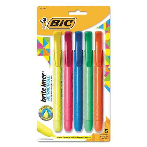 Brite Liner Retractable Highlighter, Assorted Ink Colors, Chisel Tip, Assorted Barrel Colors, 5/set