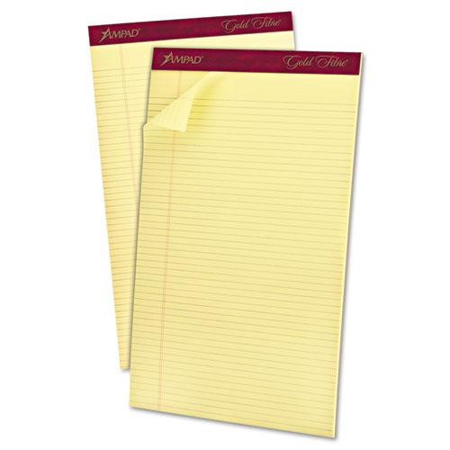 Gold Fibre Quality Writing Pads, Narrow Rule, 50 Canary-yellow 8.5 X 14 Sheets, Dozen
