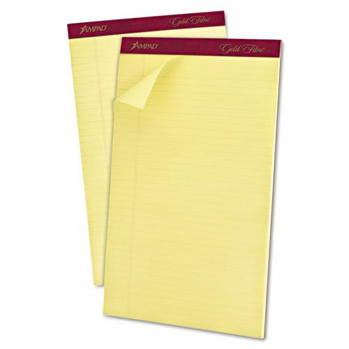 Gold Fibre Quality Writing Pads, Wide/legal Rule, 50 Canary-yellow 8.5 X 14 Sheets, Dozen