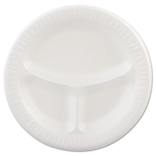 Laminated Foam Plates, 3-compartment, 9" Dia, White, 125/pack, 4 Packs/carton
