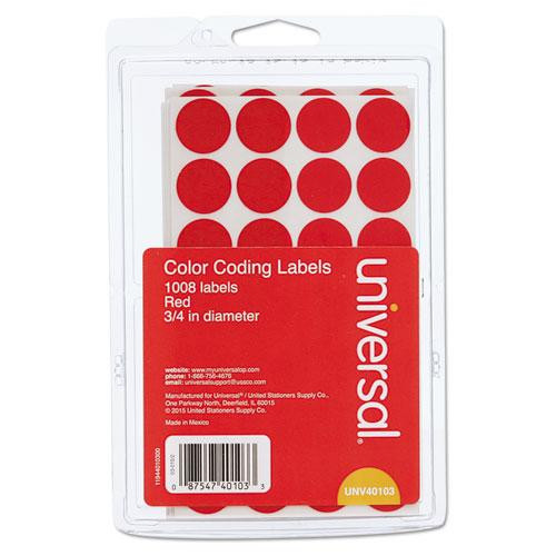 Self-adhesive Removable Color-coding Labels, 0.75" Dia, Red, 28/sheet, 36 Sheets/pack