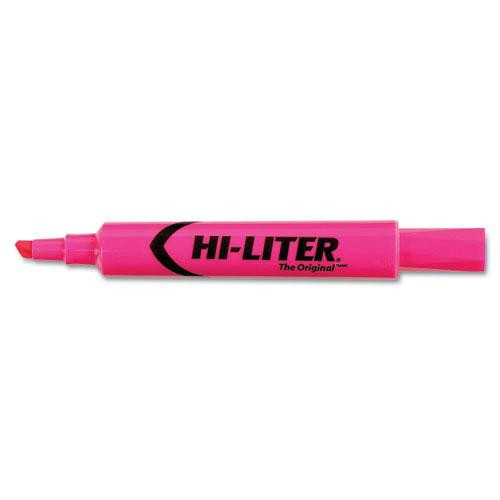 Hi-liter Desk-style Highlighters, Fluorescent Pink Ink, Chisel Tip, Pink/black Barrel, Dozen