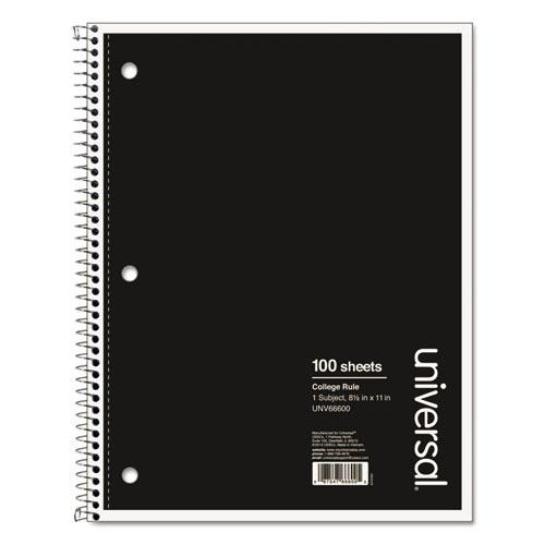 Wirebound Notebook, 1 Subject, Medium/college Rule, Black Cover, 11 X 8.5, 100 Sheets