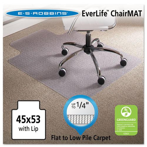 Everlife Light Use Chair Mat For Flat To Low Pile Carpet, Rectangular With Lip, 45 X 53, Clear