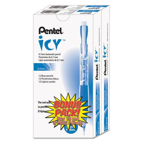 Icy Mechanical Pencil, 0.7 Mm, Hb (#2.5), Black Lead, Transparent Blue Barrel, 24/pack