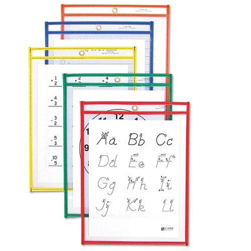 Reusable Dry Erase Pockets, 9 X 12, Assorted Primary Colors, 10/pack