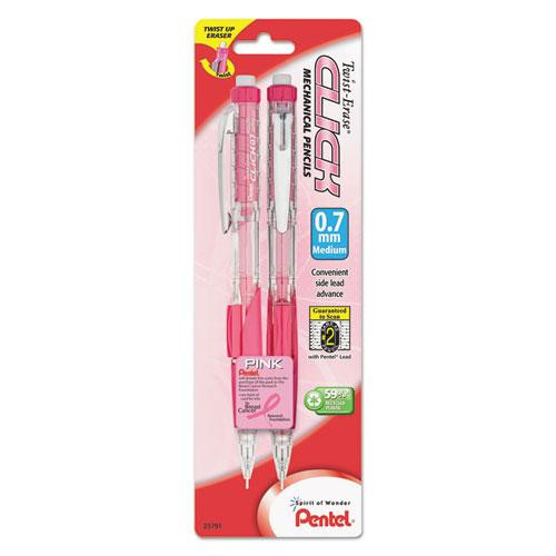 Twist-erase Click Mechanical Pencil, 0.7 Mm, Hb (#2.5), Black Lead, Pink Barrel, 2/pack