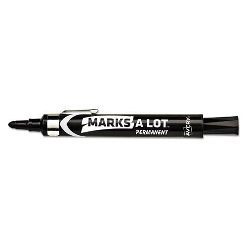 Marks A Lot Large Desk-style Permanent Marker With Metal Pocket Clip, Broad Bullet Tip, Black, Dozen (24878)