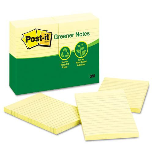 Original Recycled Note Pads, Note Ruled, 4" X 6", Canary Yellow, 100 Sheets/pad, 12 Pads/pack