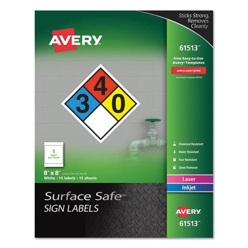 Surface Safe Removable Label Safety Signs, Inkjet/laser Printers, 8 X 8, White, 15/pack