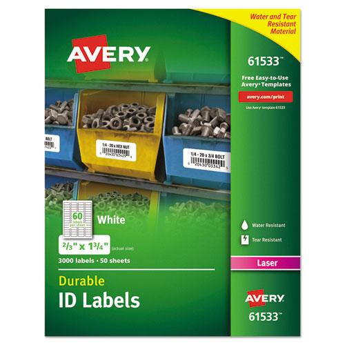 Durable Permanent Id Labels With Trueblock Technology, Laser Printers, 0.66 X 1.75, White, 60/sheet, 50 Sheets/pack