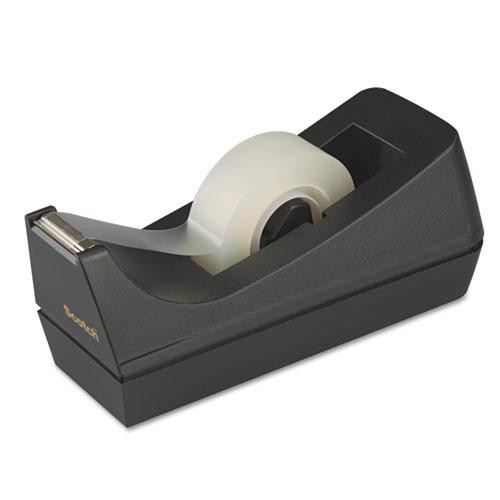 Desktop Tape Dispenser, Weighted Non-skid Base, 1" Core, Black