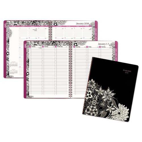 Floradoodle Weekly/monthly Professional Planner, Adult Coloring Artwork, 11 X 8.5, B/w Cover, 12-month (jan-dec): 2023-2024