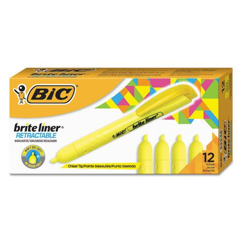 Brite Liner Retractable Highlighter, Fluorescent Yellow Ink, Chisel Tip, Yellow/black Barrel, Dozen