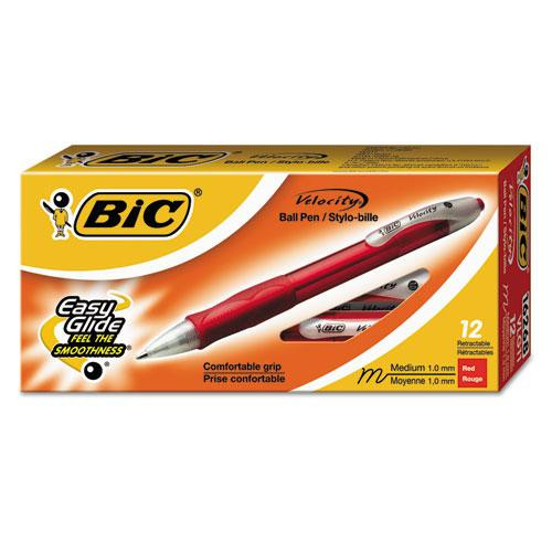 Velocity Easy Glide Ballpoint Pen, Retractable, Medium 1 Mm, Red Ink, Translucent Red Barrel, Dozen
