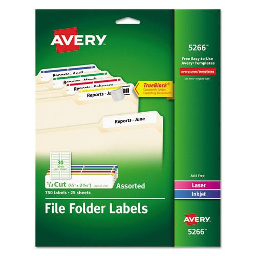 Permanent Trueblock File Folder Labels With Sure Feed Technology, 0.66 X 3.44, White, 30/sheet, 25 Sheets/pack - AVE5266