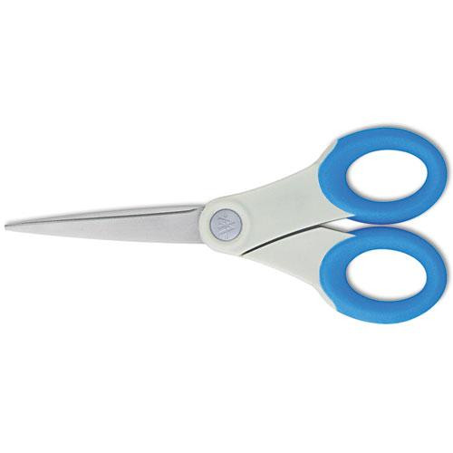 Scissors With Antimicrobial Protection, Pointed Tip, 7" Long, 3" Cut Length, Blue Straight Handle
